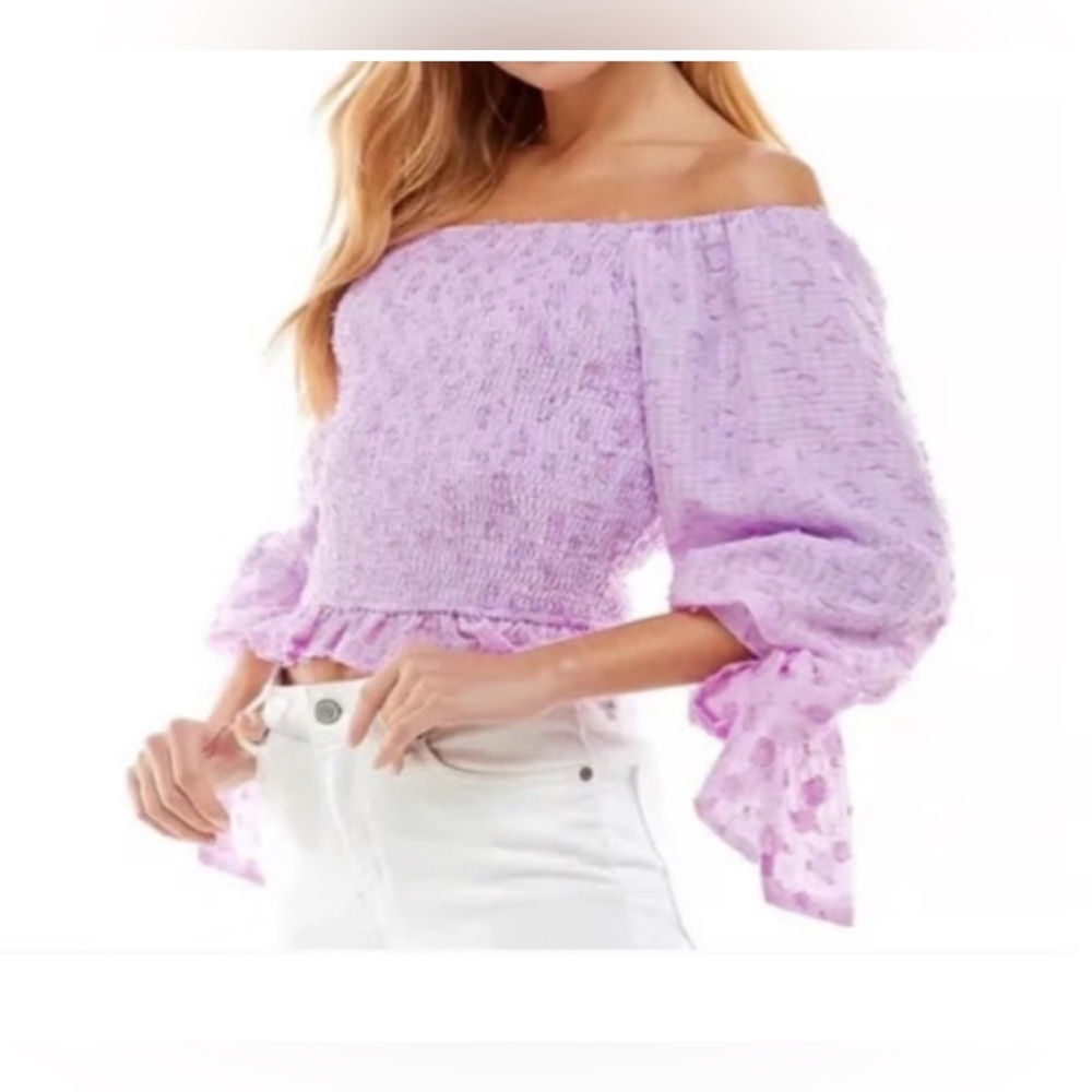 TCEC Lilac Off-Shoulder top with bow sleeves